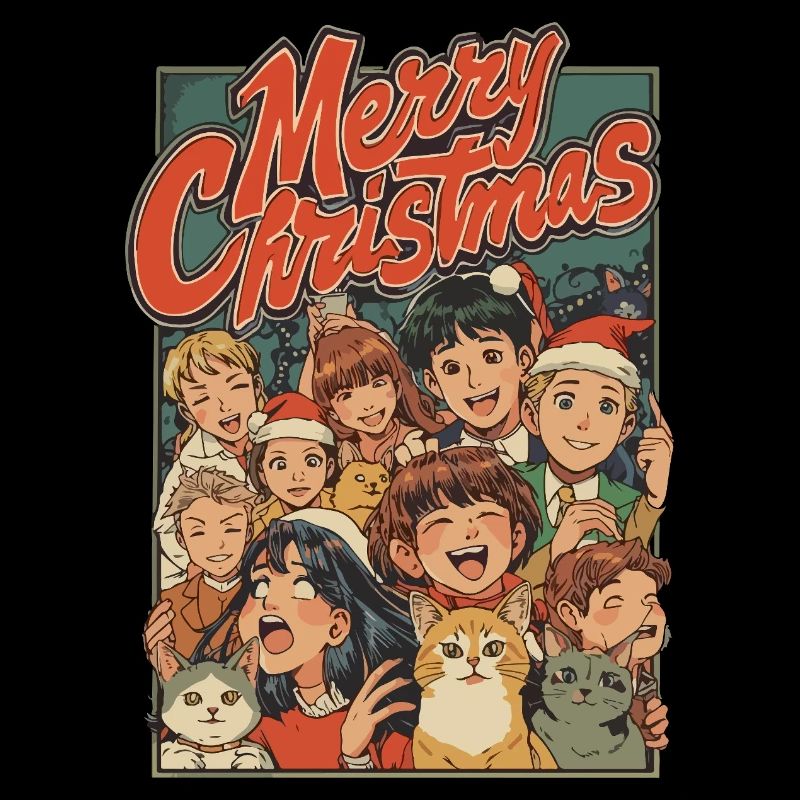 Retro Weihnachtskinder Katzen Cartoon