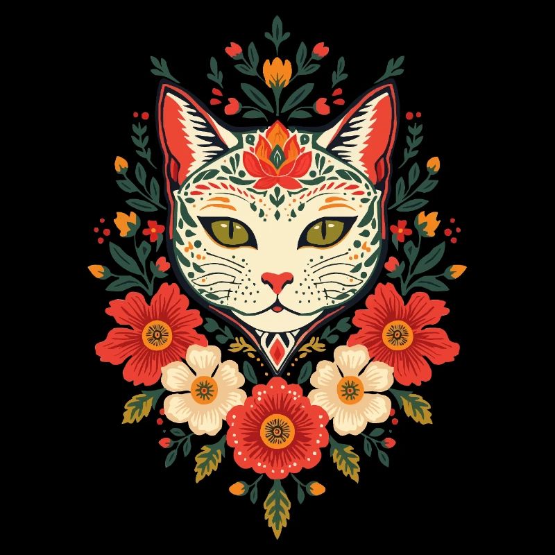 Chat fleur dans le style folklorice