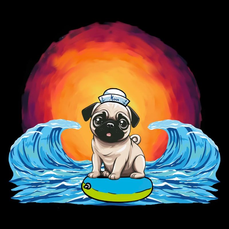 Mops Hund Hunde Seemann Seefahrer maritim Kinder