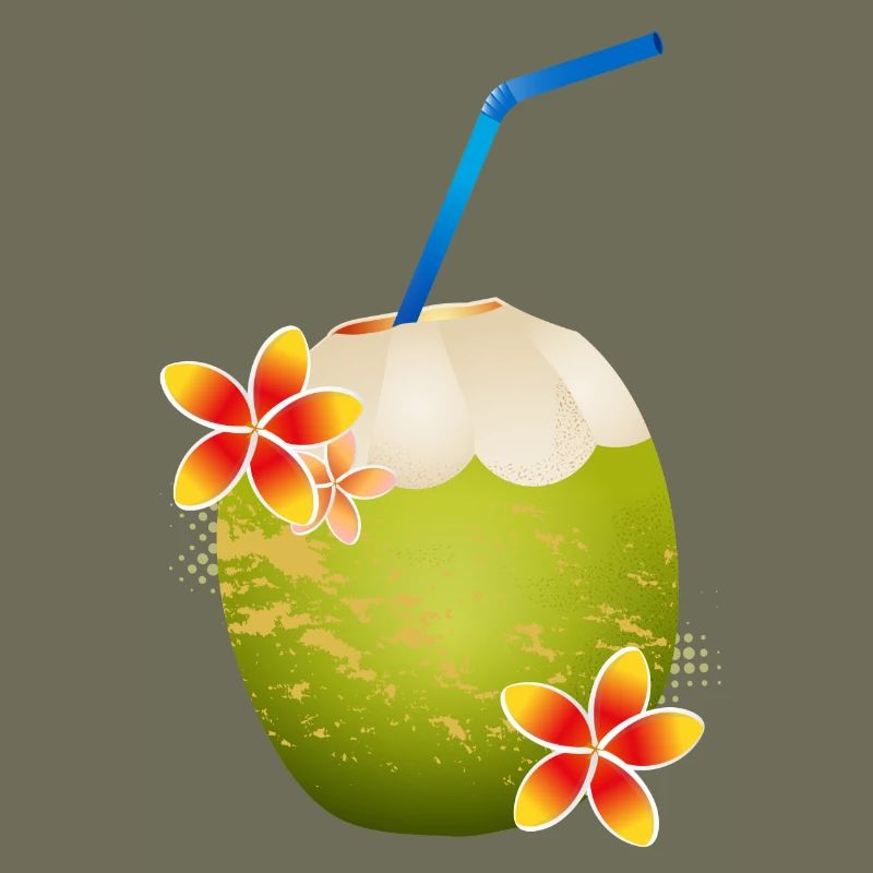 Cocktail de noix de coco décoré avec fleur & paille