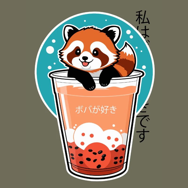 Kawaii Roter Panda im Bubble Tea – Boba Design