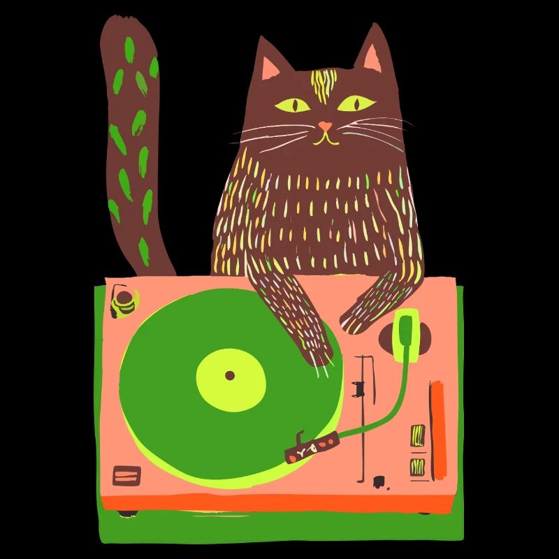Cat DJ on Neon Turntable