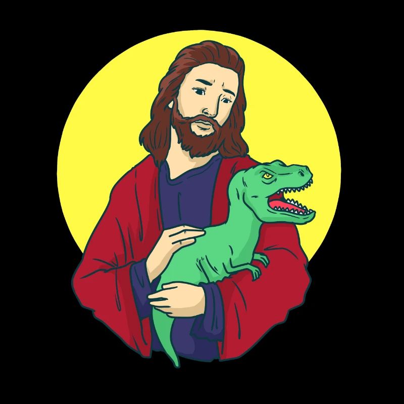 Jésus avec Dino dans ses bras - T-Rex et Christ