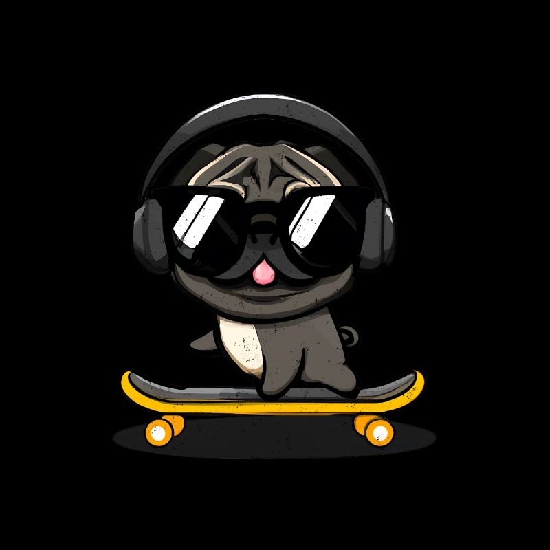 Design mit einem Mops-Hund, der auf einem