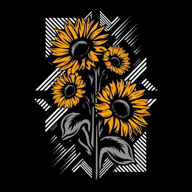 Illustration de fleurs de champ de tournesol sur noir