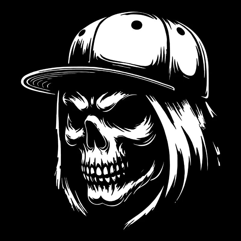 Cooler Skull mit langen Haaren und Basecap