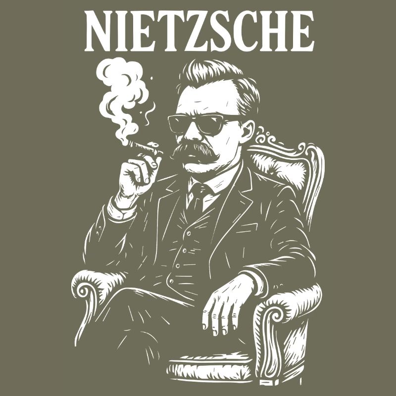 Nietzsche smoking a cigar as a mafia guru