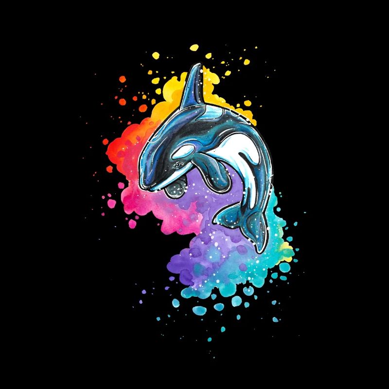 Orca in Watercolor Wave
