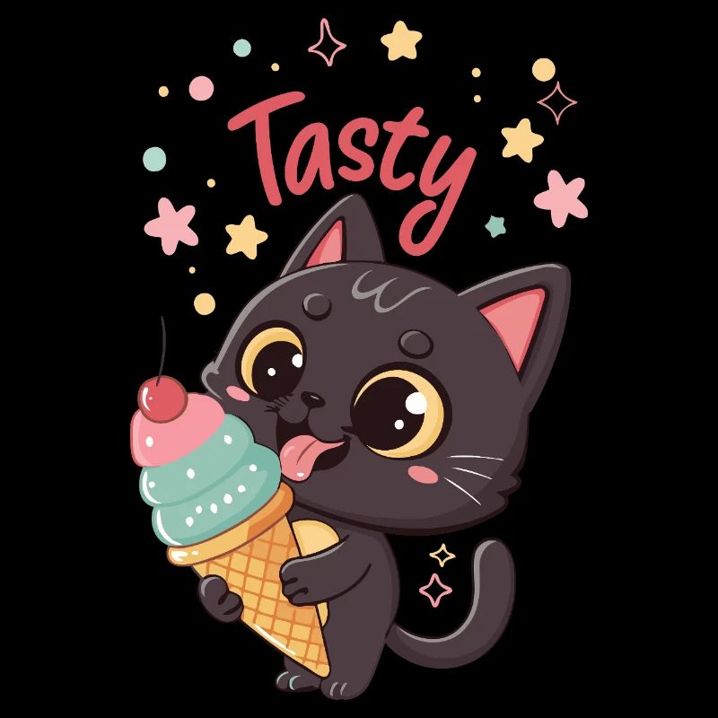 Chat gourmand et crème glacée
