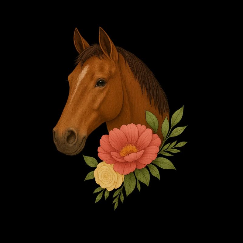 Tête de cheval avec couronne de fleurs