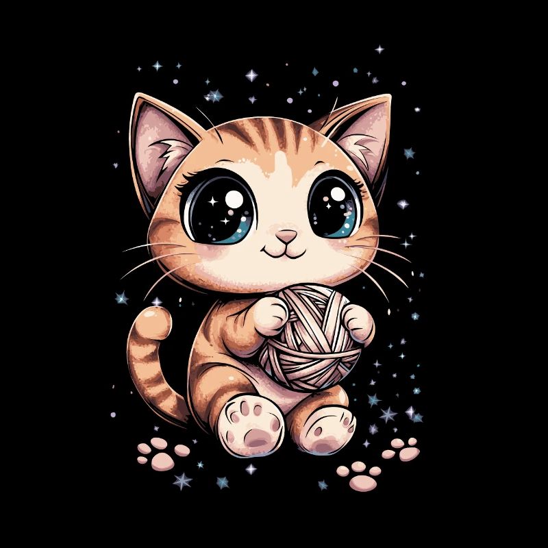 Chat mignon avec pelote de laine