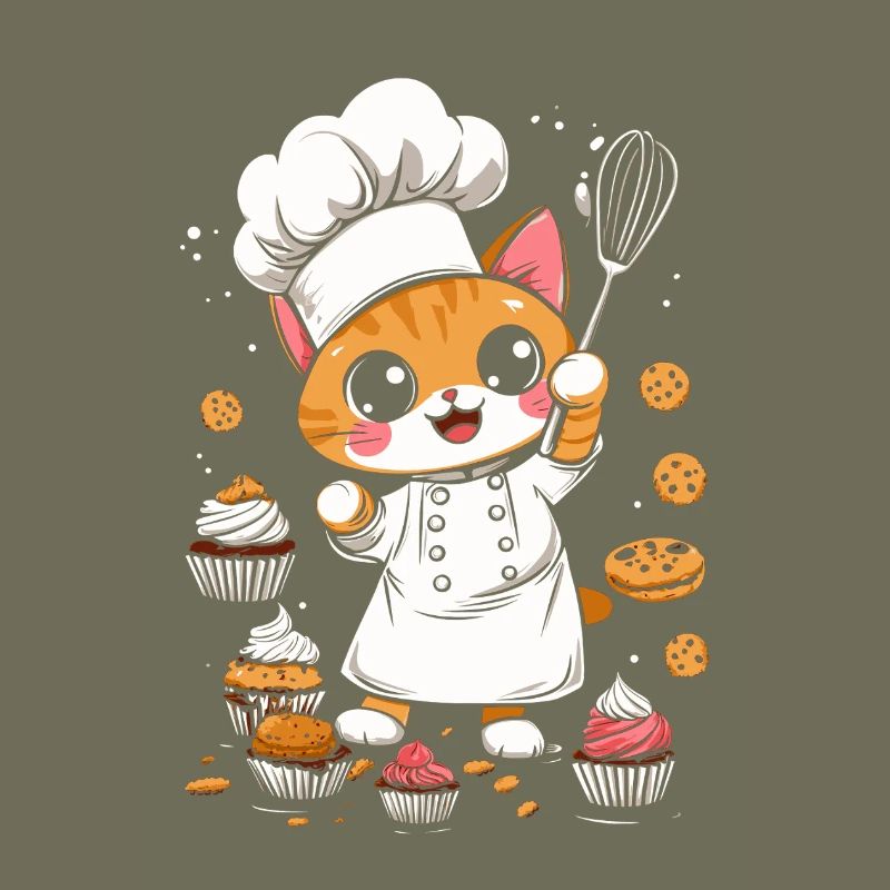 Cute Cat Baker Cake Pastry Chef