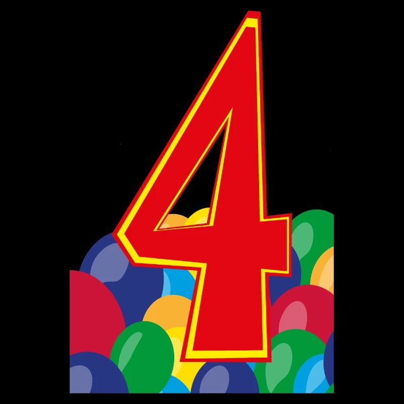 4 / Rote vier mit Luftballons zum Geburtstag.