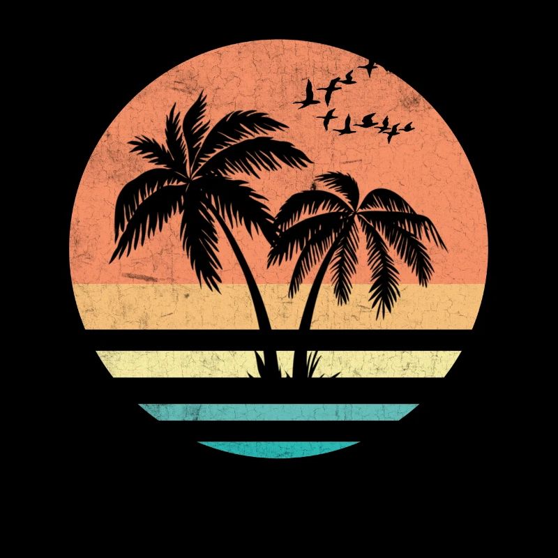 Palm Sunset Retro Circle