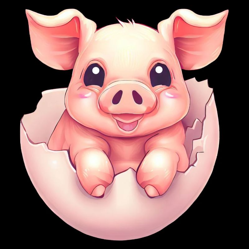 Mignon cochon Kawaii dans un œuf - Conception de coquille d’œuf