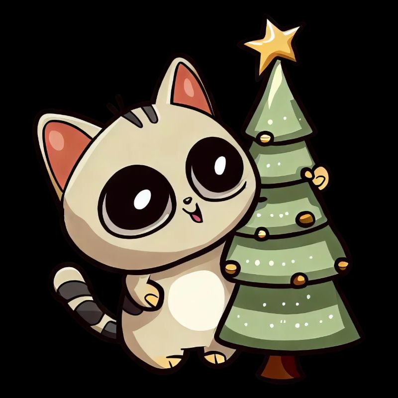 Christmas cat: At the festive Christmas tree