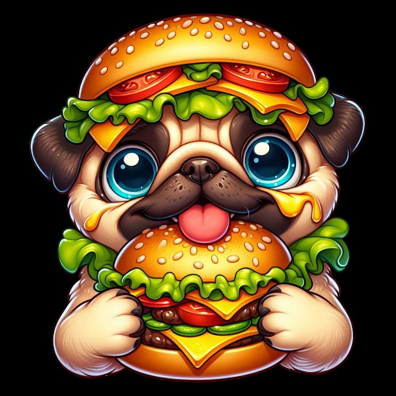 Funny Pug Burger Fast Food Hat