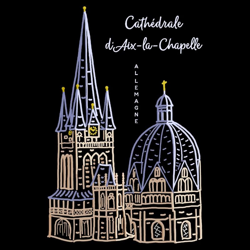 Cathédrale d’Aix-la-Chapelle, français, dessin à la main
