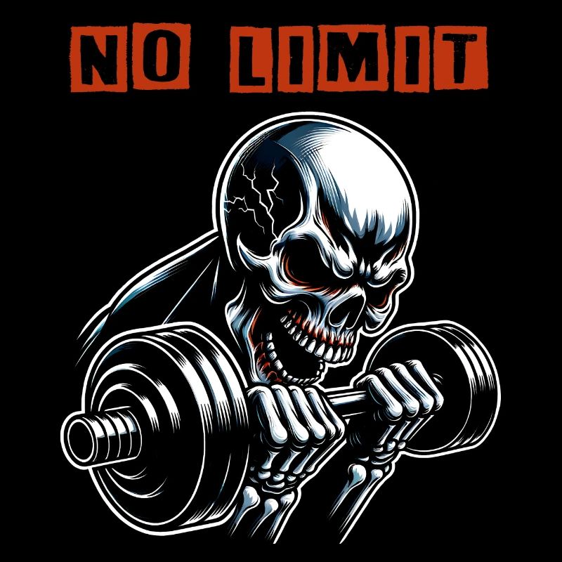 No Limit Workout Bodybuilding Skull mit Hantel