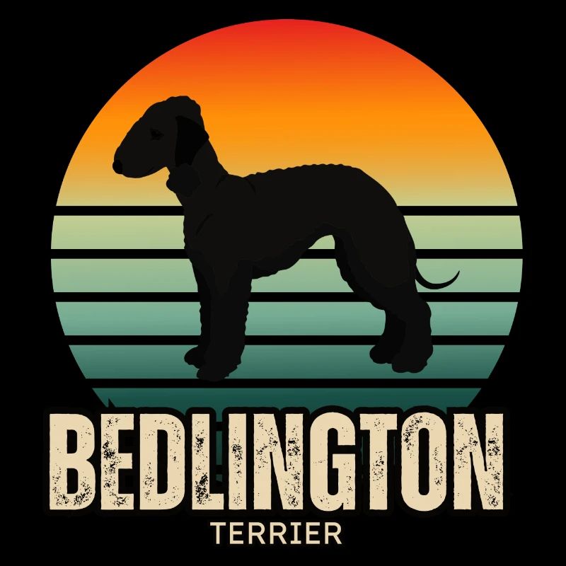 Bedlington Terrier Retro Sunset Silhouette