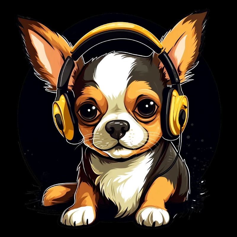 Cooler Chihuahua mit Kopfhörern