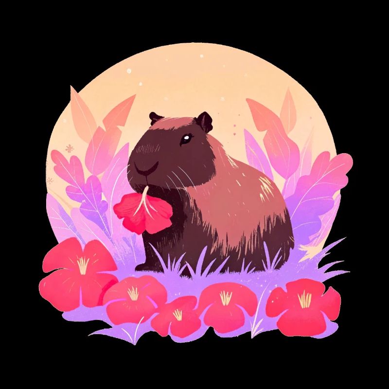 Entzückende Capybara-Illustration mit Blumen