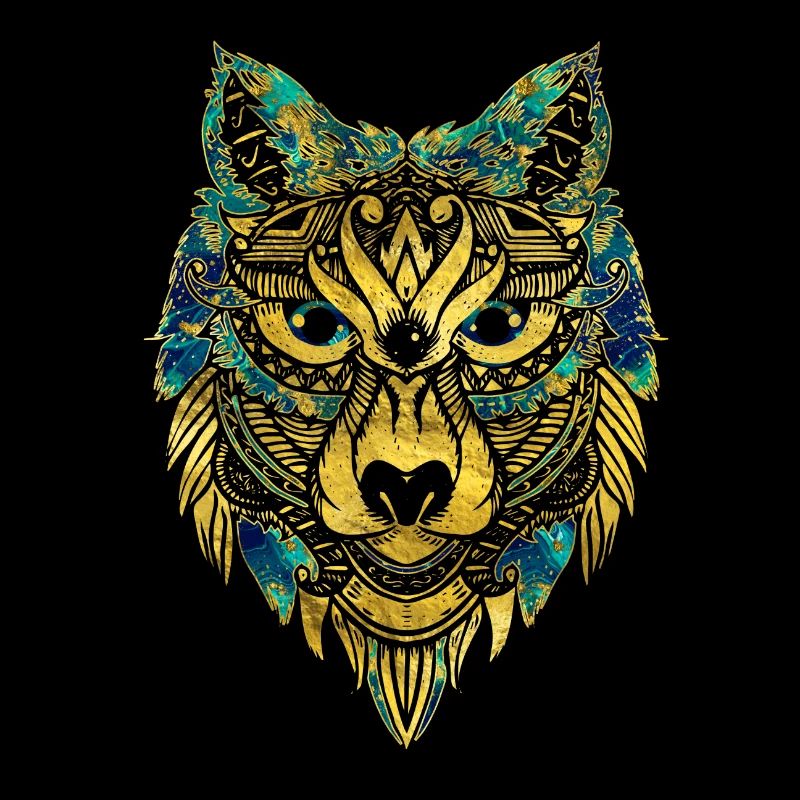 Tribal Wolf - Gold and Marble Decorated