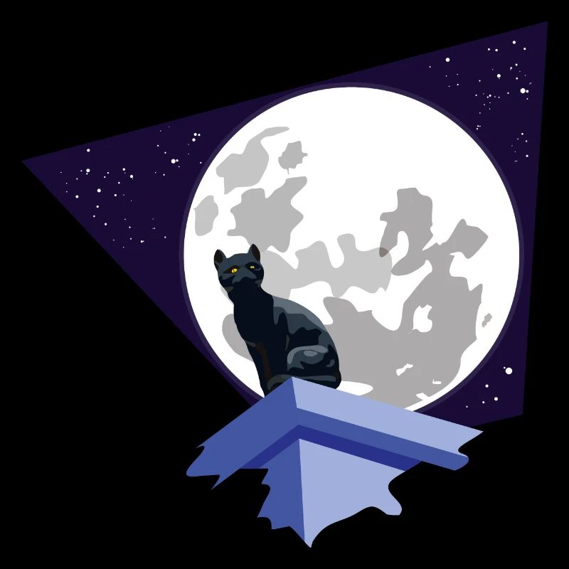 Chat noir sous la lune