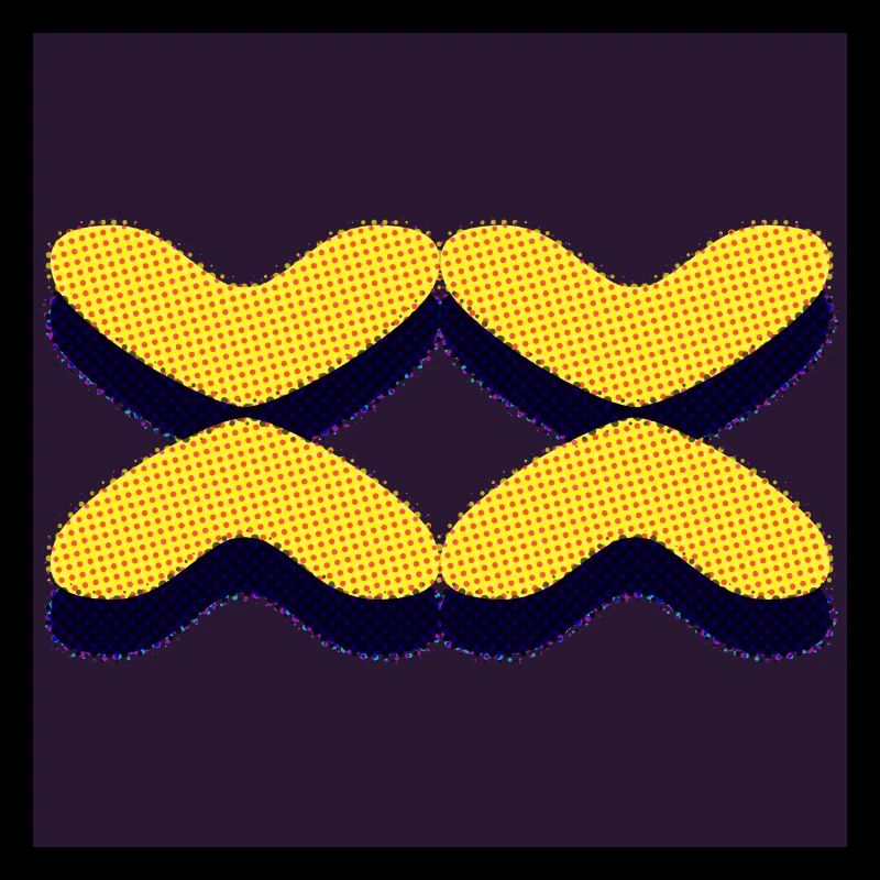 Four pattern shapes in yellow with black background green