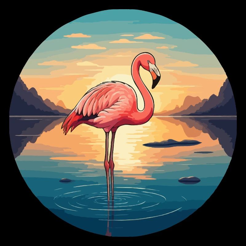 Flamant rose au lever du soleil