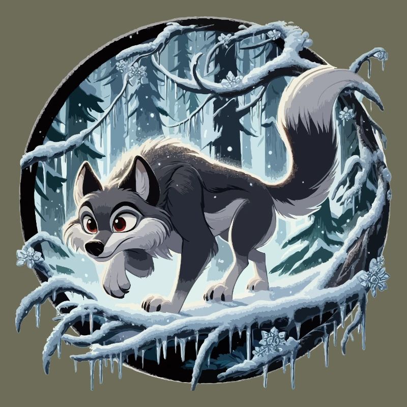 Loup dans la forêt glacée