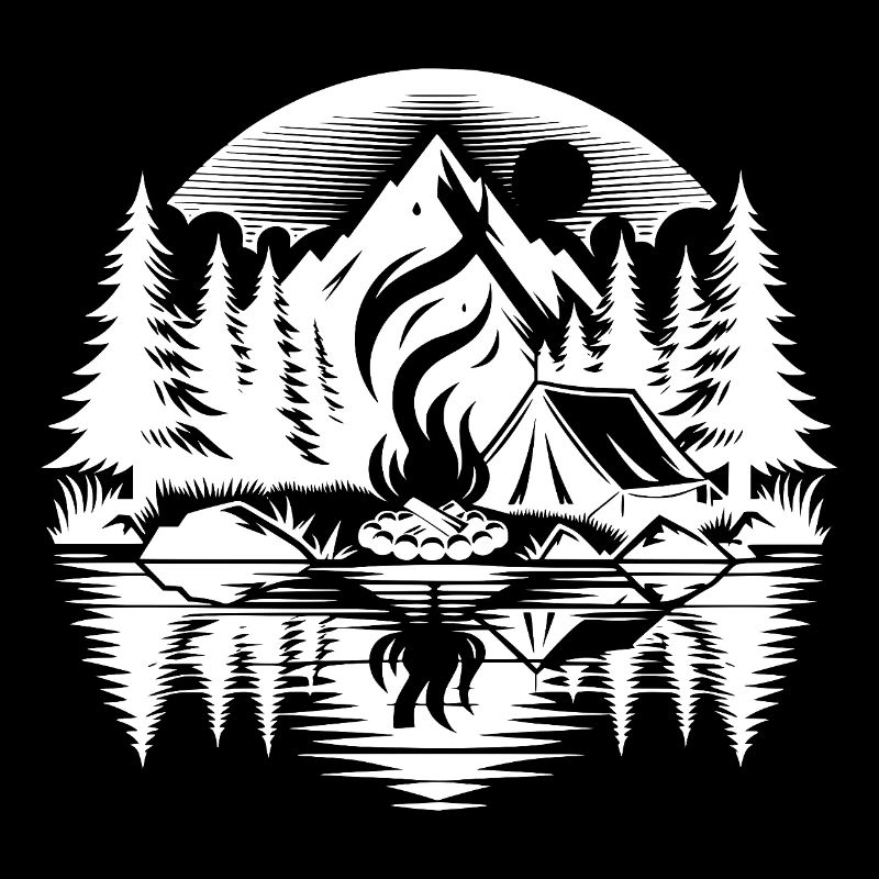 Expérience de camping autour d’un feu de camp au bord du lac en forêt