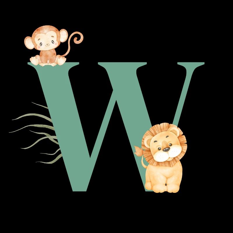 Lettre w vert animaux jungle