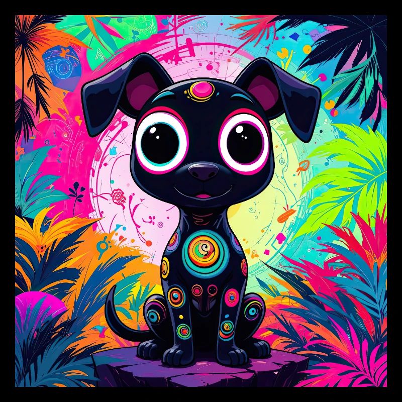 style de dessin animé de couleur néon chat chien art design cool