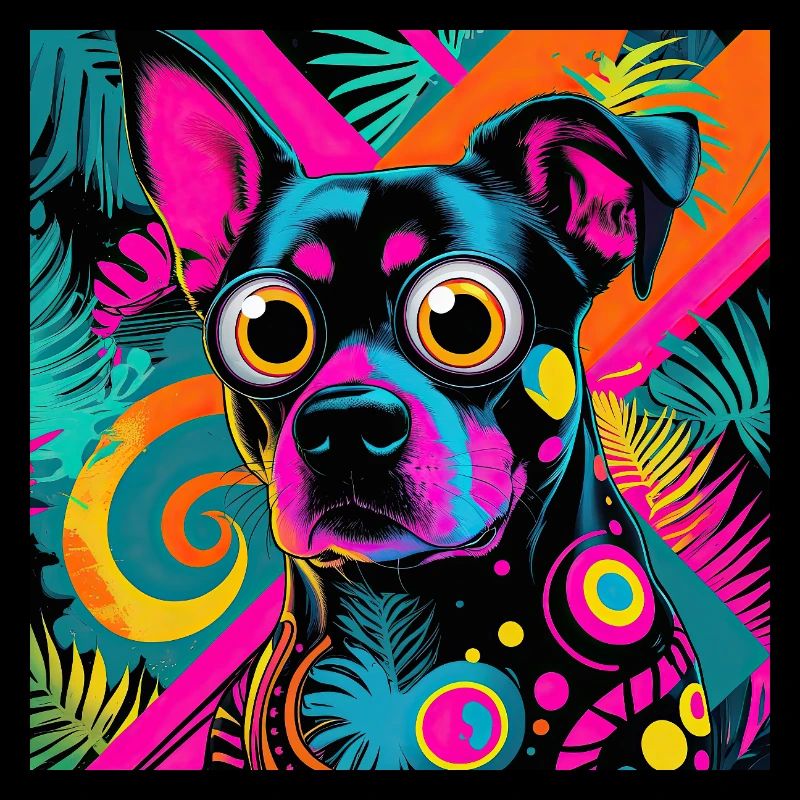 style de dessin animé de couleur néon chat chien art design cool