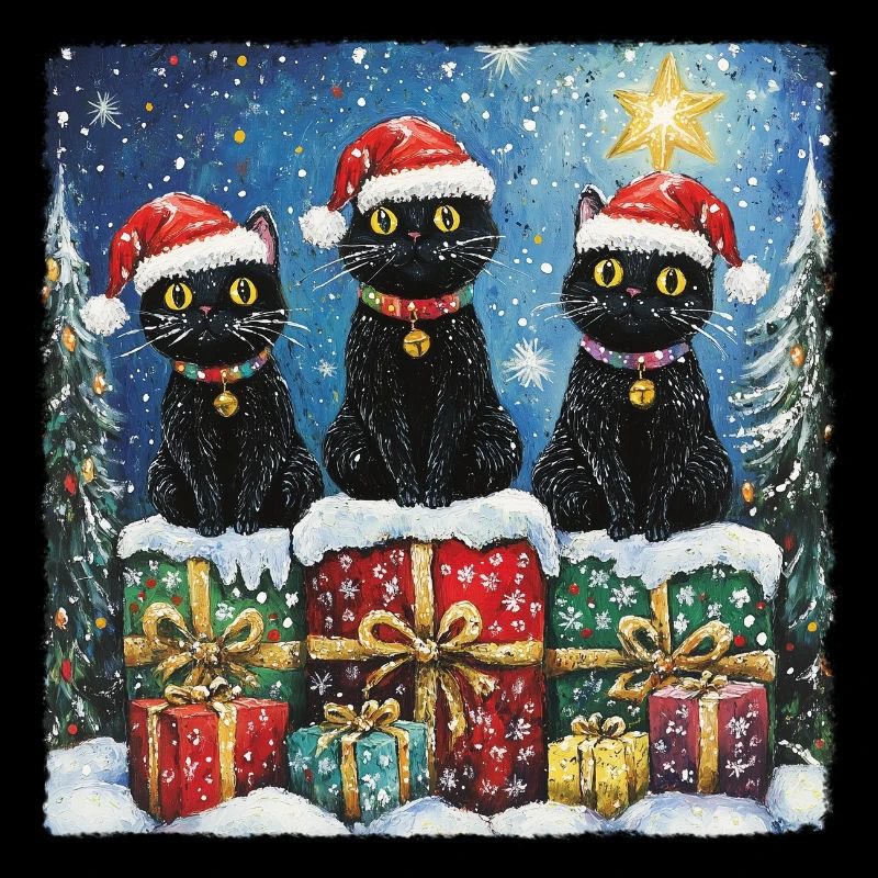 Schwarze Katzen mit Weihnachtsgeschenke