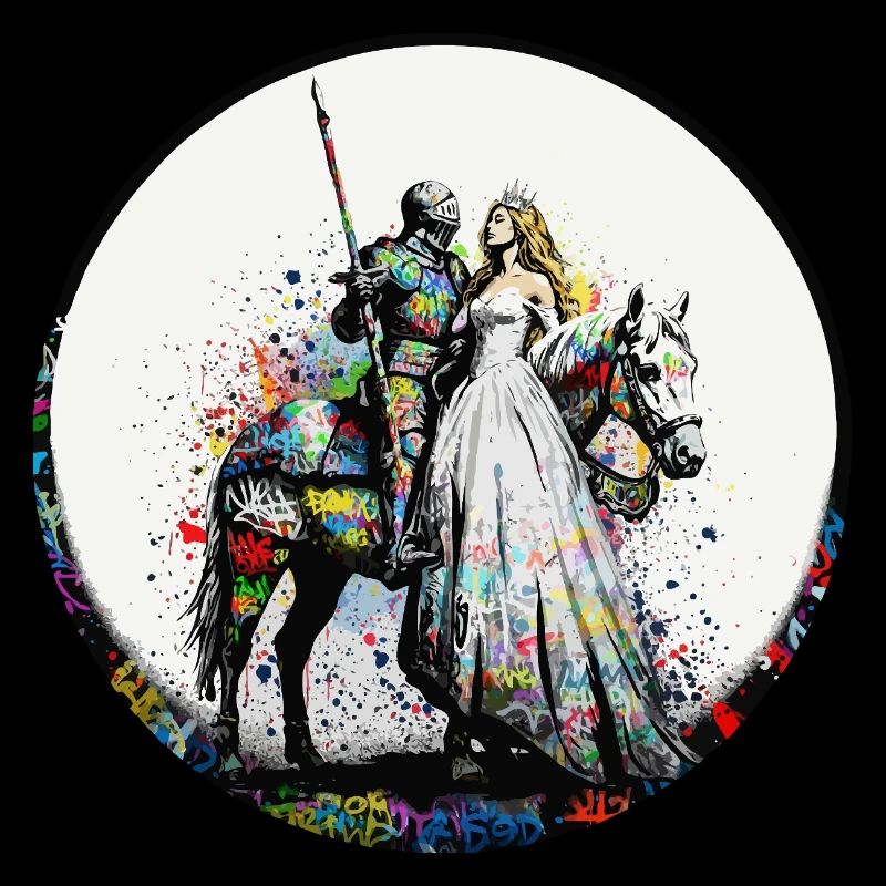 Knight in shining armor with princess graffiti