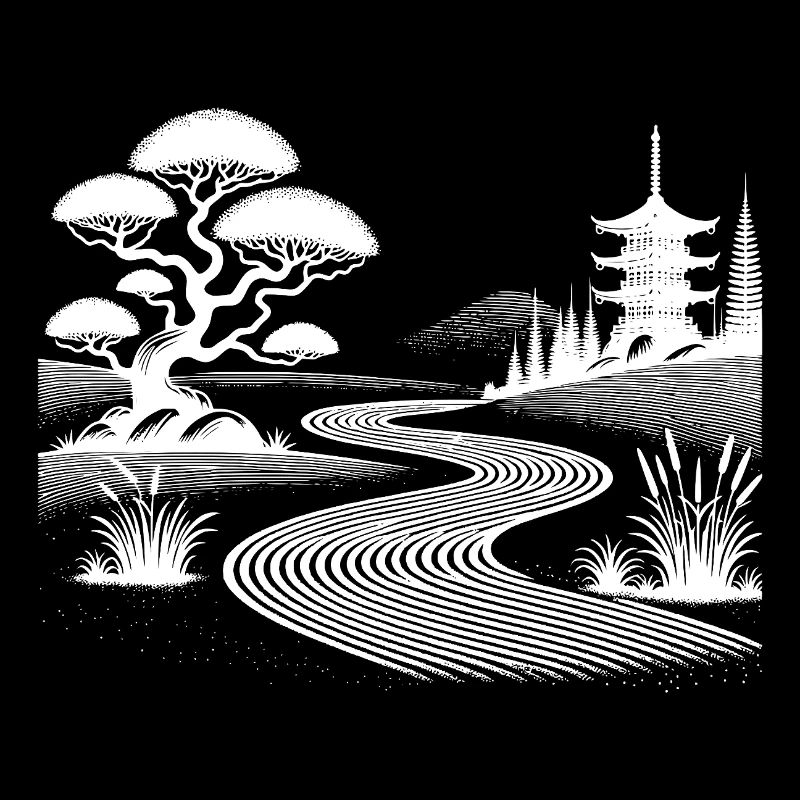 Motif de sable et inspiration jardin zen pagode