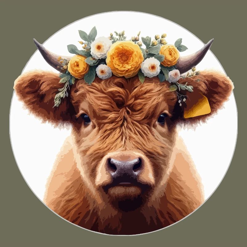 Veau Highlander avec fleurs 2