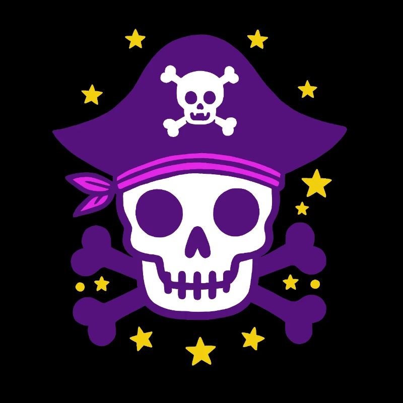 Purple Pirate Skull and Crossbones