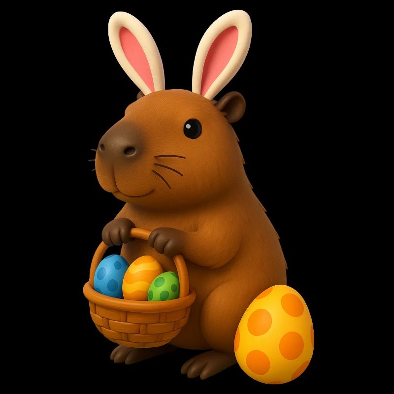Osterhasen-Capybara mit Körbchen mit bunten Eiern