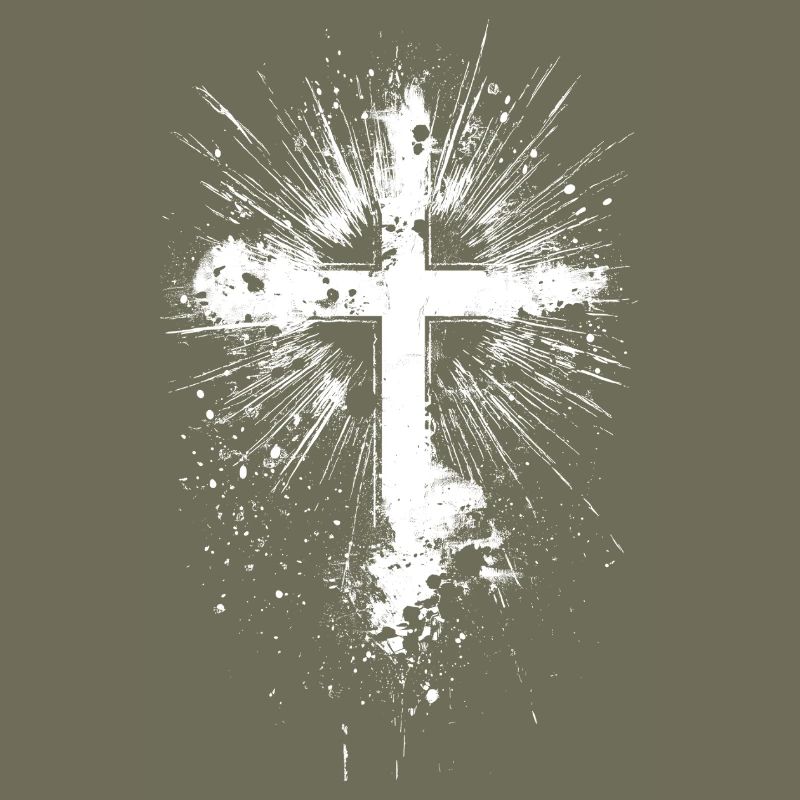White cross with paint splatter