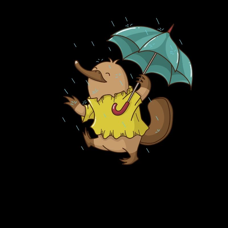 Platypus with umbrella in the rain Australia