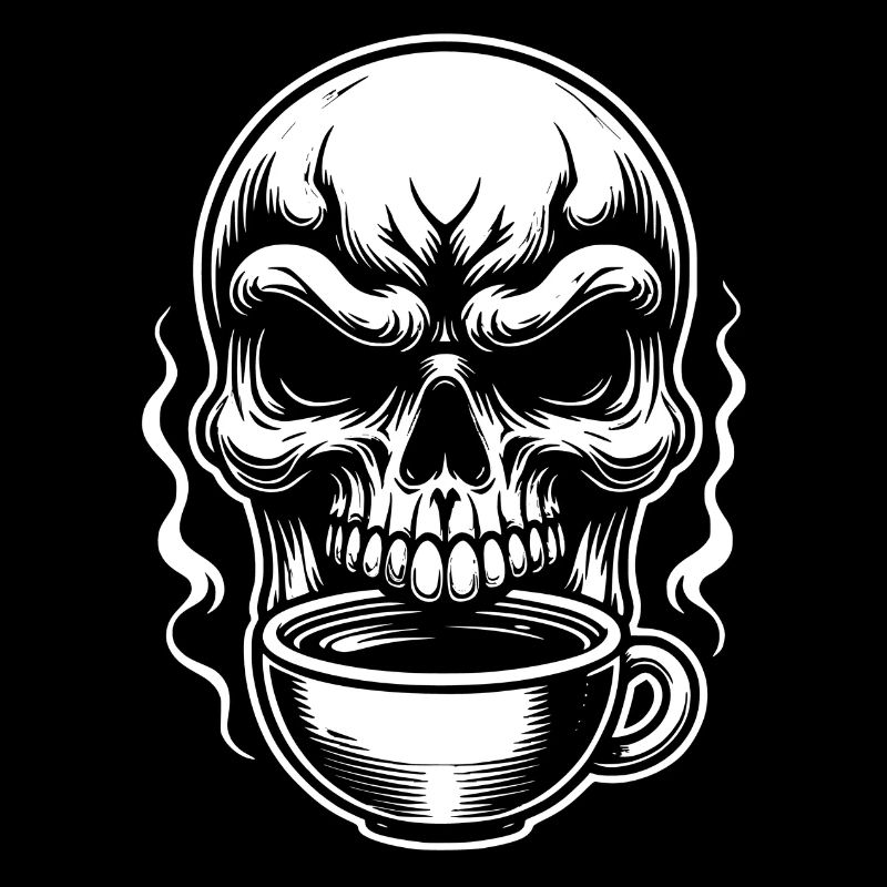 Crâne avec tasse à café