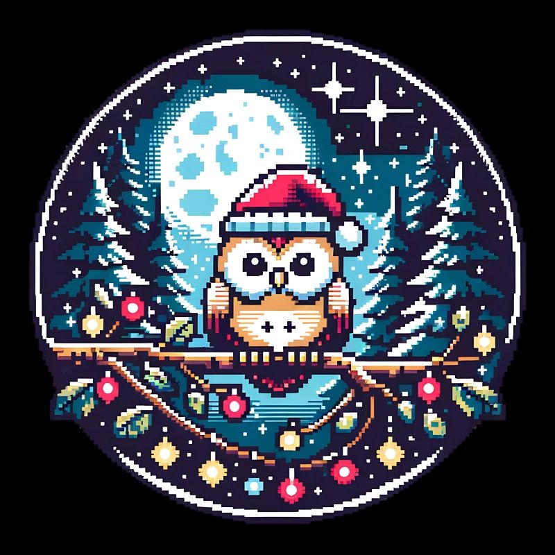 Cute owl with Santa hat sitting on a branch