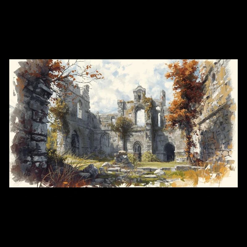 Ruines d'automne en aquarelle