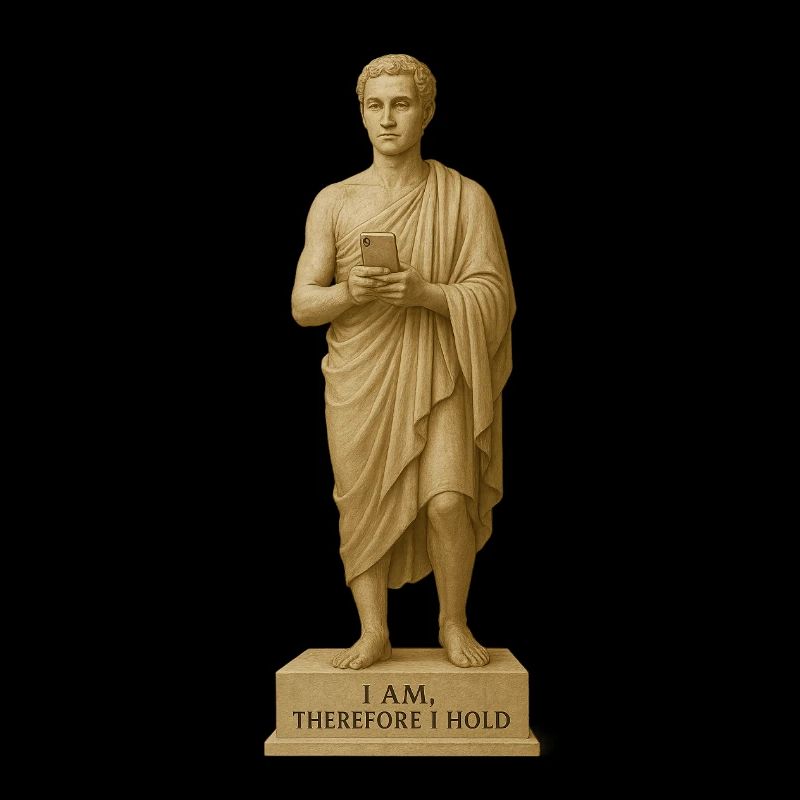 Antique statue with smartphone motif