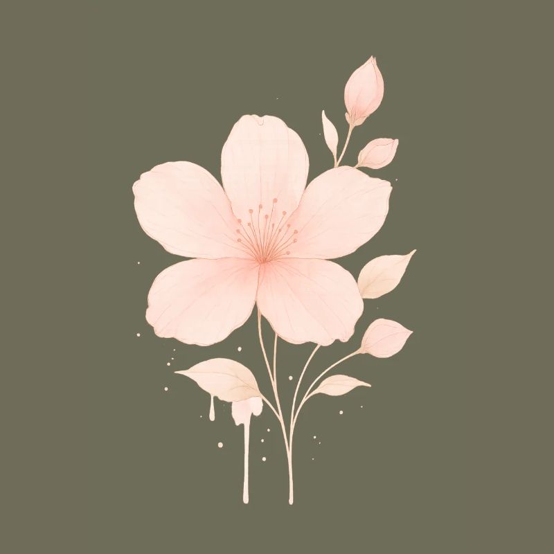 Pêche Fleurs Roses Aquarelle