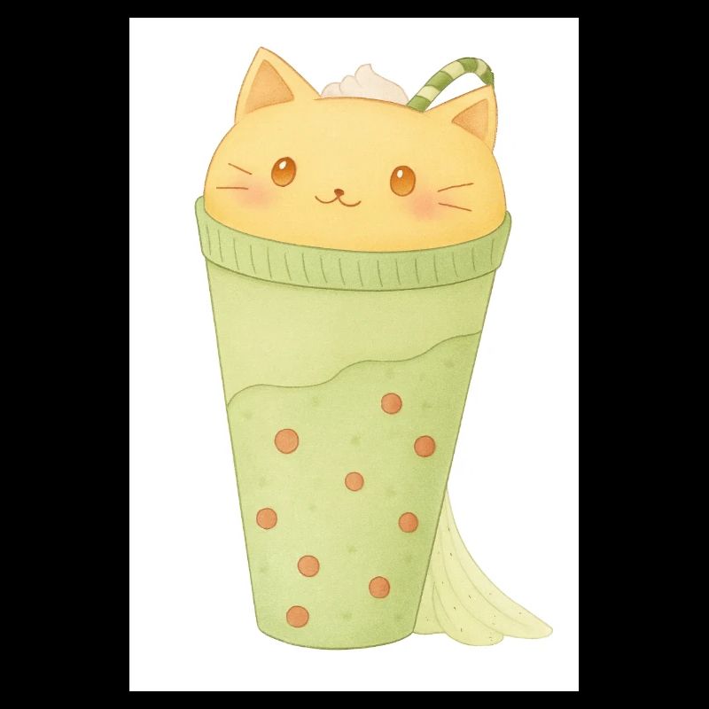 Chat Kawaii à la Menthe Bubble Tea