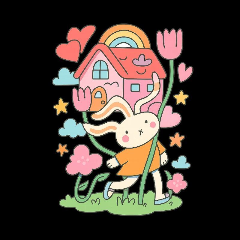 Maison de poupée lapin pastel en fleurs